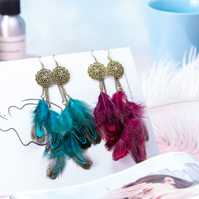 Jewelry WholesaleWholesale Feather Tassel Alloy Dreamcatcher Earrings JDC-ES-Daiq039 Earrings 黛茜 %variant_option1% %variant_option2% %variant_option3%  Factory Price JoyasDeChina Joyas De China