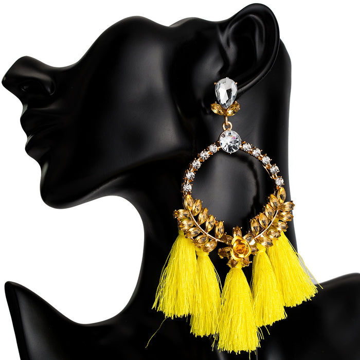 Wholesale Earrings Alloy Exaggerated Floral Diamond Tassel JDC-ES-JL1028