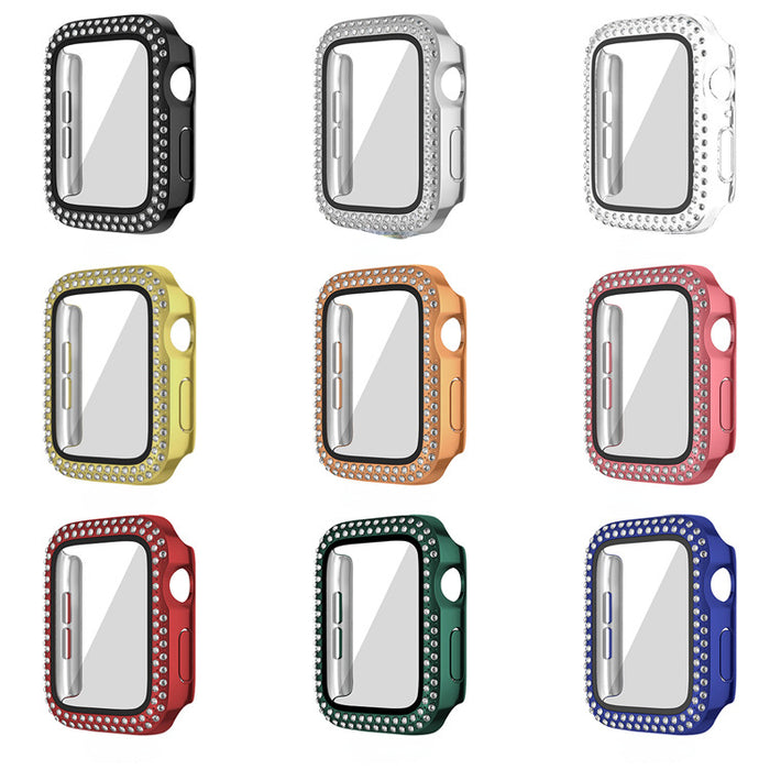 Wholesale Watch Case PC Double Row Flash Diamond Belt Film iWatch Protective Cases MOQ≥2 JDC-WD-KuYue001