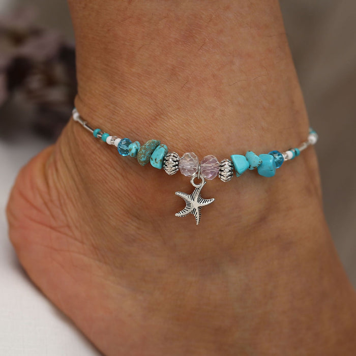 Wholesale Beach Pendant Starfish Pendant Rice Bead Vintage Anklet JDC-AS-F082