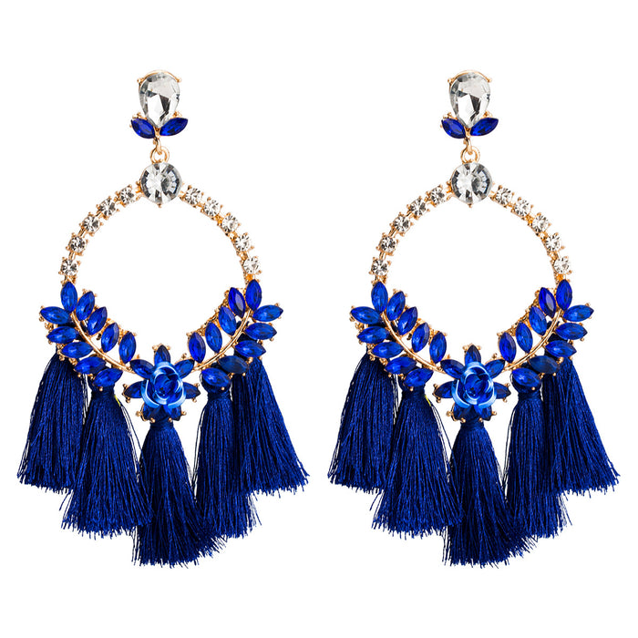 Wholesale Earrings Alloy Exaggerated Floral Diamond Tassel JDC-ES-JL1028