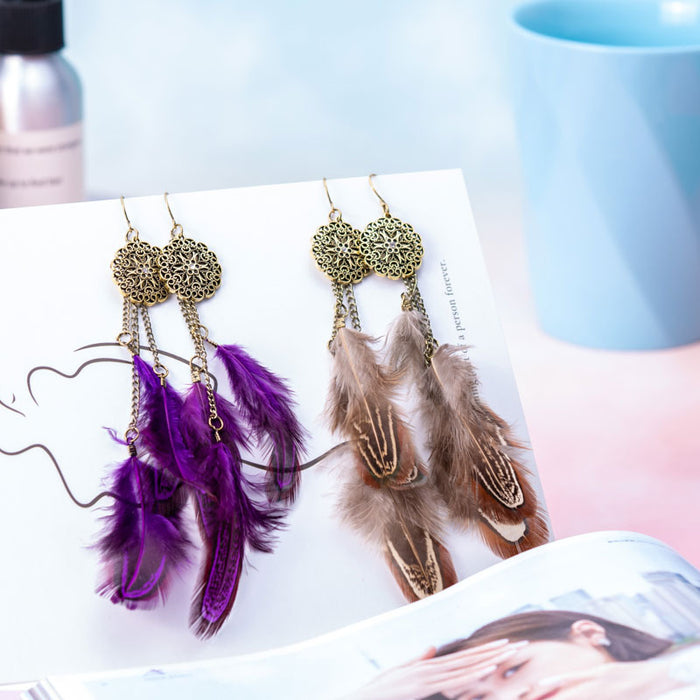 Jewelry WholesaleWholesale Feather Tassel Alloy Dreamcatcher Earrings JDC-ES-Daiq039 Earrings 黛茜 %variant_option1% %variant_option2% %variant_option3%  Factory Price JoyasDeChina Joyas De China