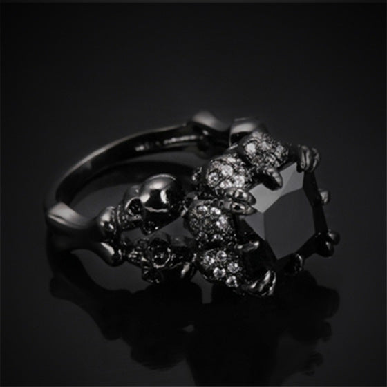 Wholesale Square Stone Black Skull Alloy Ring JDC-RS-LiuY002