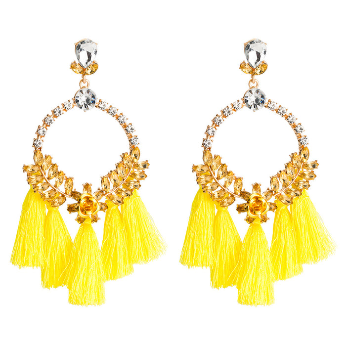 Wholesale Earrings Alloy Exaggerated Floral Diamond Tassel JDC-ES-JL1028