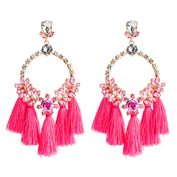 Wholesale Earrings Alloy Exaggerated Floral Diamond Tassel JDC-ES-JL1028