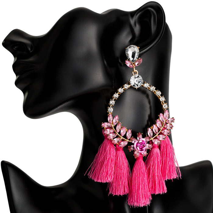 Wholesale Earrings Alloy Exaggerated Floral Diamond Tassel JDC-ES-JL1028