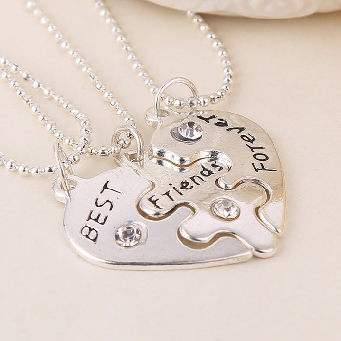 Wholesale good friends love diamond inlaid with English lettering three-petal stitching necklace MOQ≥2 JDC-NE-ZJ032