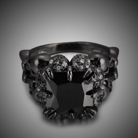 Wholesale Square Stone Black Skull Alloy Ring JDC-RS-LiuY002