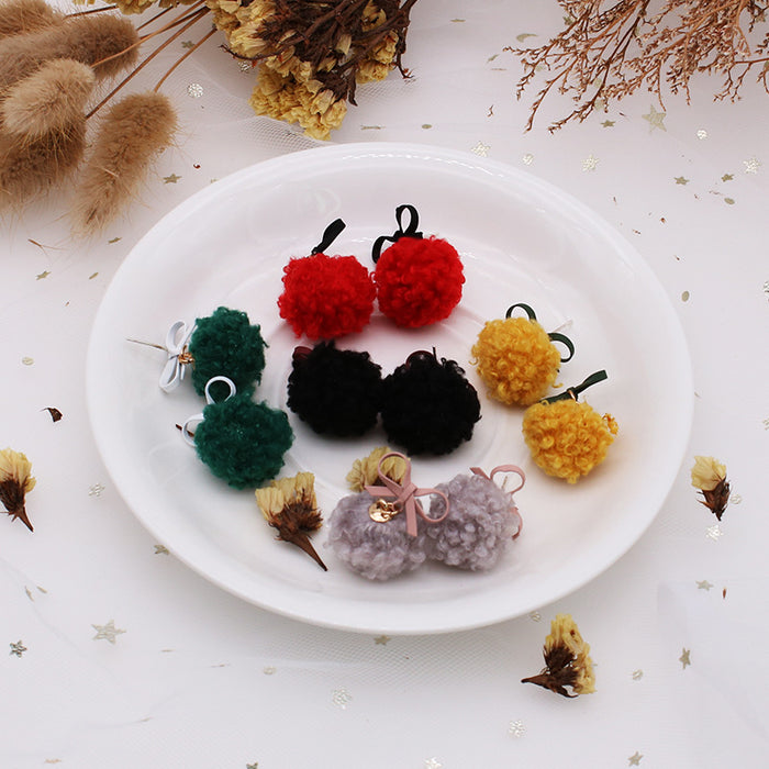 Wholesale Earring Copper Cute Cashmere Ball Bow MOQ≥2 JDC-ES-YiCe005