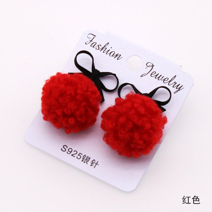 Wholesale Earring Copper Cute Cashmere Ball Bow MOQ≥2 JDC-ES-YiCe005