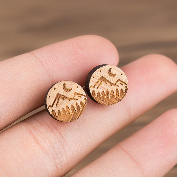 Wholesale Woods Stars Moon Wood Earrings JDC-ES-SS015