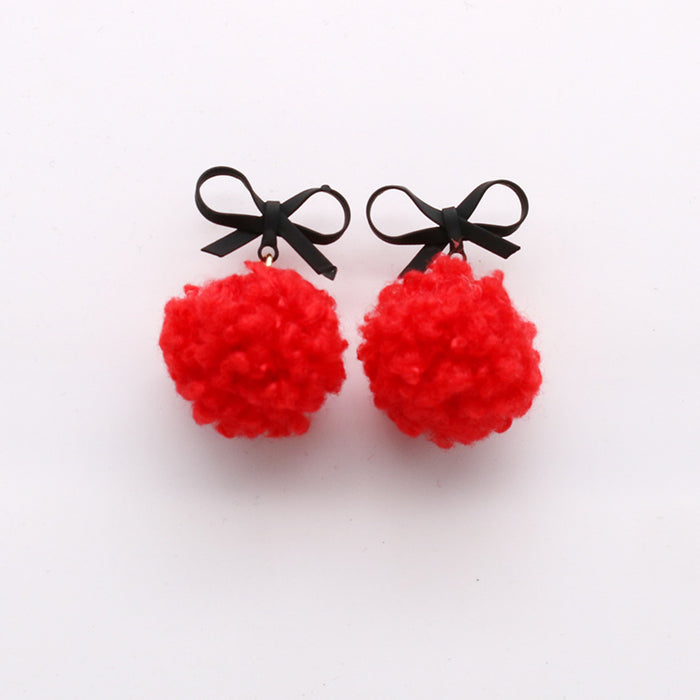 Wholesale Earring Copper Cute Cashmere Ball Bow MOQ≥2 JDC-ES-YiCe005