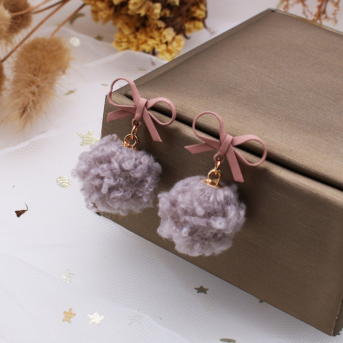 Wholesale Earring Copper Cute Cashmere Ball Bow MOQ≥2 JDC-ES-YiCe005