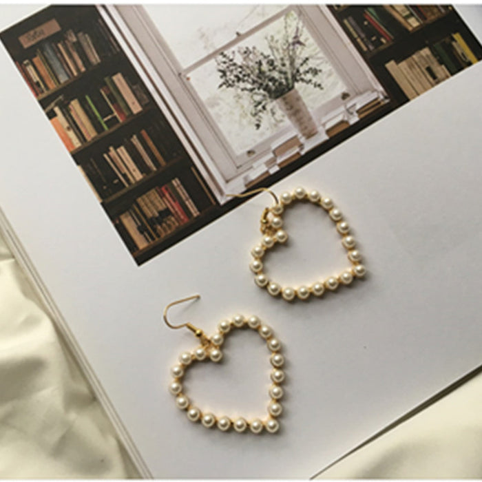 Jewelry WholesaleWholesale Pearl Heart Shaped Alloy Earrings JDC-ES-Haoli003 Earrings 浩利 %variant_option1% %variant_option2% %variant_option3%  Factory Price JoyasDeChina Joyas De China