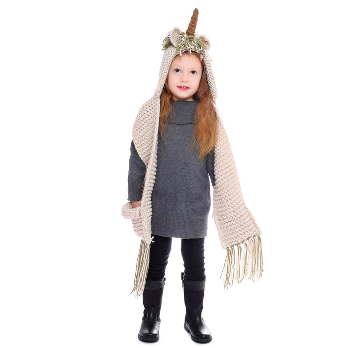 Wholesale Hat Acrylic Kids Unicorn Scarf Shawl Cape MOQ≥3 JDC-FH-Xianju002