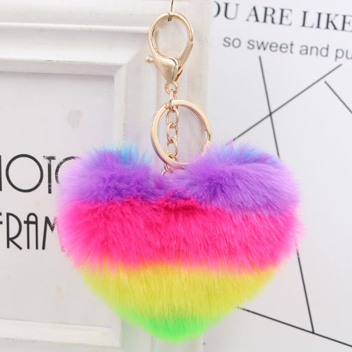 Jewelry WholesaleWholesale Rainbow Love Hair Ball Imitation Rex Rabbit Fur Keychain JDC-KC-Zuge022 Keychains 祖格 %variant_option1% %variant_option2% %variant_option3%  Factory Price JoyasDeChina Joyas De China