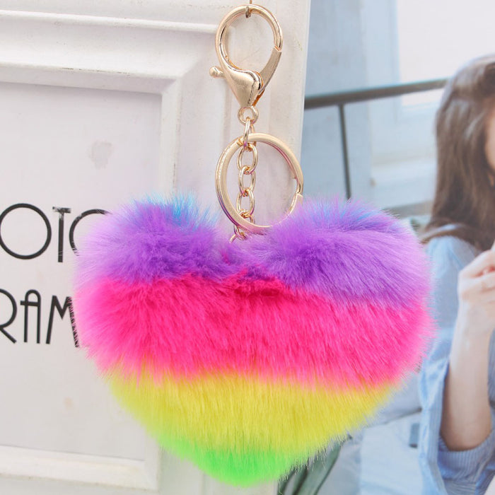 Jewelry WholesaleWholesale Rainbow Love Hair Ball Imitation Rex Rabbit Fur Keychain JDC-KC-Zuge022 Keychains 祖格 %variant_option1% %variant_option2% %variant_option3%  Factory Price JoyasDeChina Joyas De China