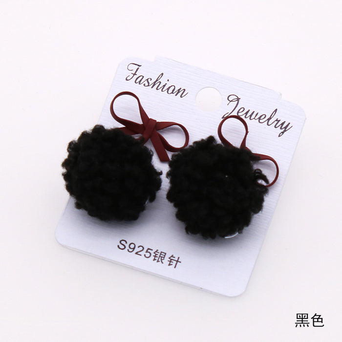 Wholesale Earring Copper Cute Cashmere Ball Bow MOQ≥2 JDC-ES-YiCe005