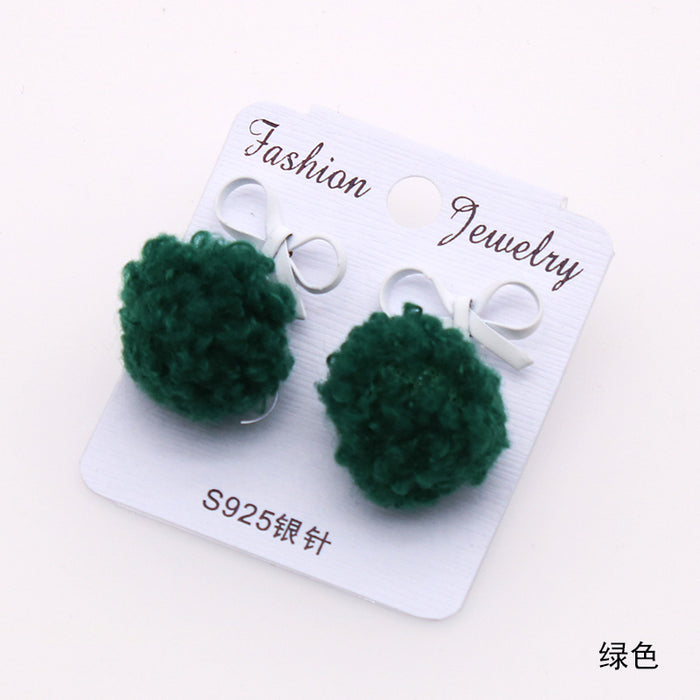 Wholesale Earring Copper Cute Cashmere Ball Bow MOQ≥2 JDC-ES-YiCe005