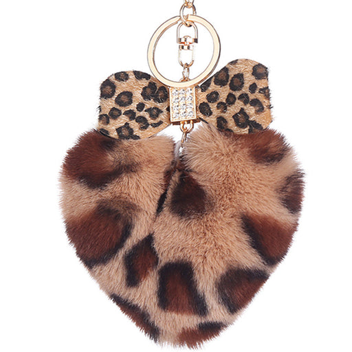 Jewelry WholesaleWholesale Leopard Print Heart Hair Ball Keychain Diamond Bow JDC-KC-WuoD024 Keychains 沃铎 %variant_option1% %variant_option2% %variant_option3%  Factory Price JoyasDeChina Joyas De China