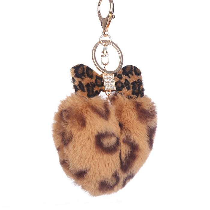 Jewelry WholesaleWholesale Leopard Print Heart Hair Ball Keychain Diamond Bow JDC-KC-WuoD024 Keychains 沃铎 %variant_option1% %variant_option2% %variant_option3%  Factory Price JoyasDeChina Joyas De China