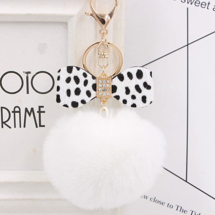 Wholesale 8CM Leopard Print Bow Fur Ball Alloy Keychain JDC-KC-Zuge078