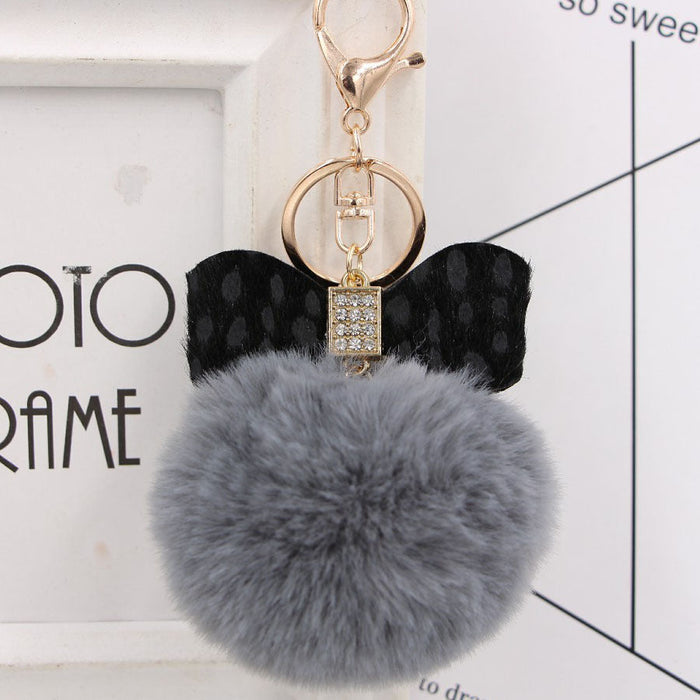 Wholesale 8CM Leopard Print Bow Fur Ball Alloy Keychain JDC-KC-Zuge078