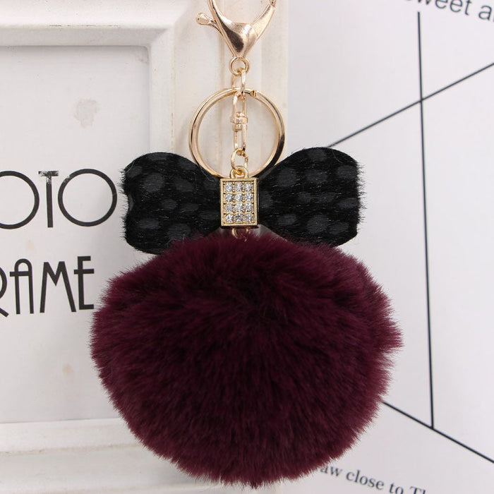 Wholesale 8CM Leopard Print Bow Fur Ball Alloy Keychain JDC-KC-Zuge078