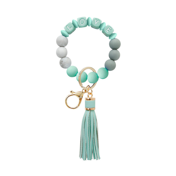 Wholesale LOVE Letters Silicone Beaded Tassel Wrist Keychain JDC-KC-JM031