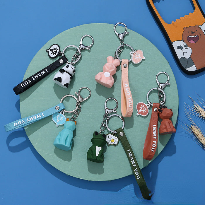 Wholesale net celebrity cut face geometric resin doll dinosaur cute panda keychain pendant MOQ≥3 JDC-KC-WYan009