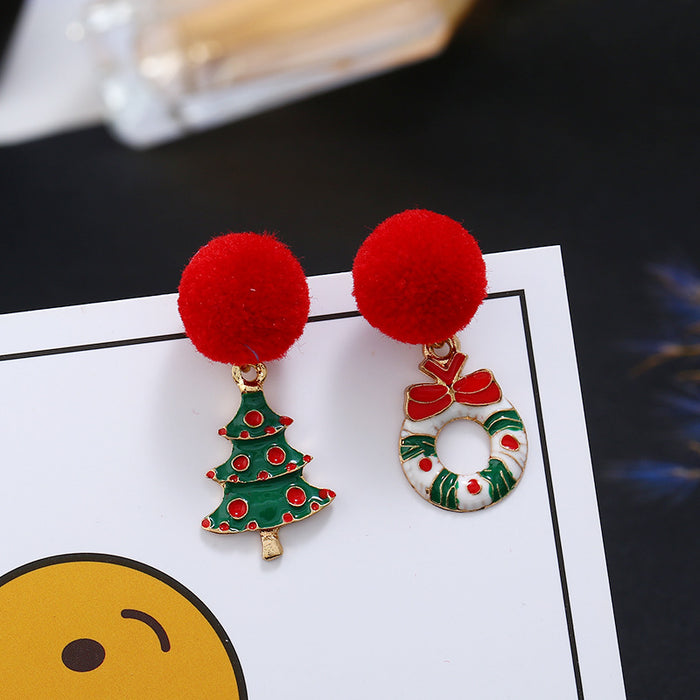 Wholesale Earrings Alloy Hair Ball Christmas Asymmetric Snowman Letters JDC-ES-MDD078