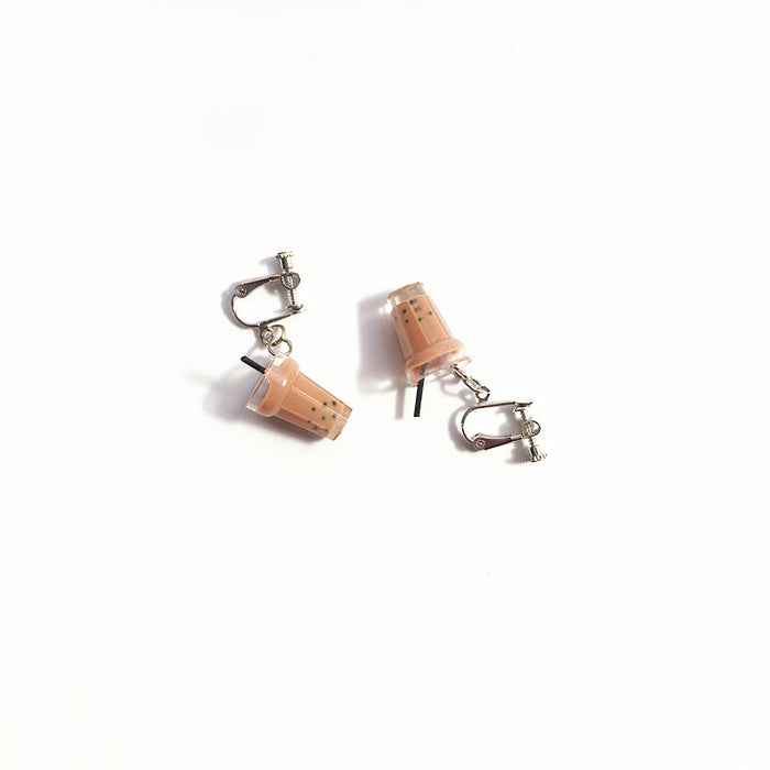 Wholesale Pearl Milk Tea Resin Earrings Ear Clips JDC-ES-Chouteng003