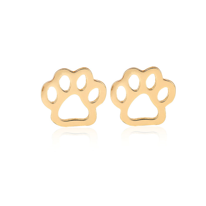 Wholesale Hollow Dog Paw Cat Paw Pet Footprint Stainless Steel Earrings JDC-ES-SS005