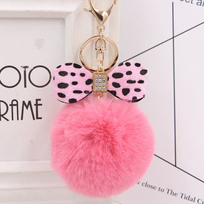 Wholesale 8CM Leopard Print Bow Fur Ball Alloy Keychain JDC-KC-Zuge078