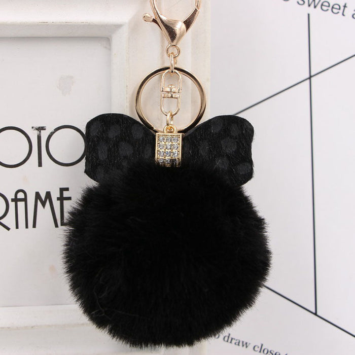 Wholesale 8CM Leopard Print Bow Fur Ball Alloy Keychain JDC-KC-Zuge078