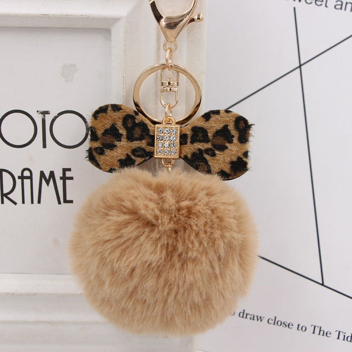 Wholesale 8CM Leopard Print Bow Fur Ball Alloy Keychain JDC-KC-Zuge078