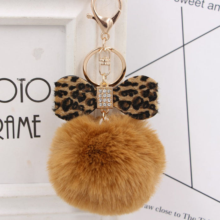 Wholesale 8CM Leopard Print Bow Fur Ball Alloy Keychain JDC-KC-Zuge078