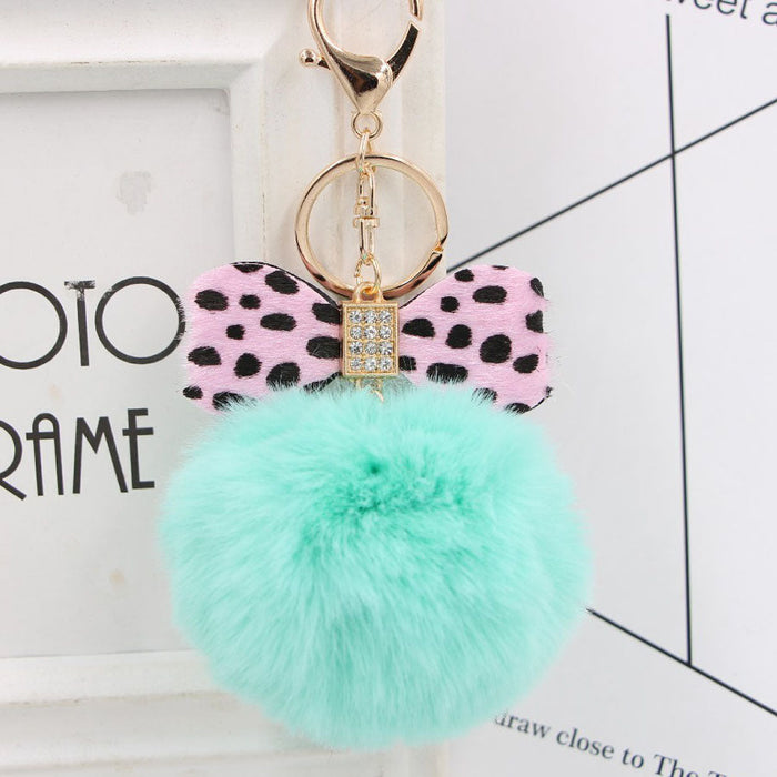 Wholesale 8CM Leopard Print Bow Fur Ball Alloy Keychain JDC-KC-Zuge078