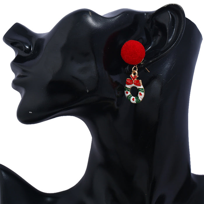 Wholesale Earrings Alloy Hair Ball Christmas Asymmetric Snowman Letters JDC-ES-MDD078