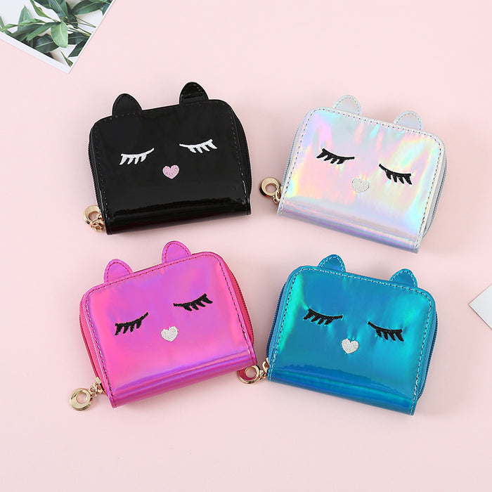 Wholesale Short Laser Card Holder Cat Cute Cartoon Wallet JDC-WT-Sumanshu004