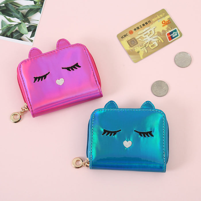 Wholesale Short Laser Card Holder Cat Cute Cartoon Wallet JDC-WT-Sumanshu004