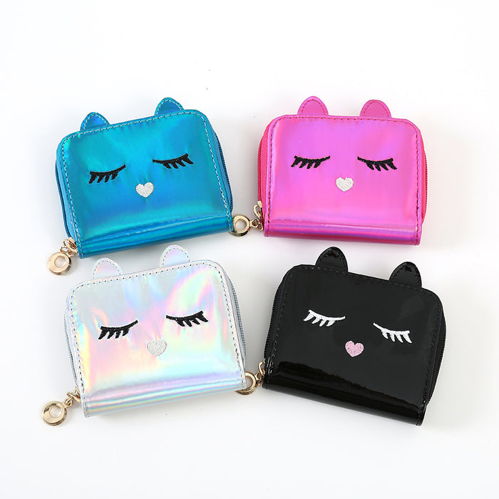 Wholesale Short Laser Card Holder Cat Cute Cartoon Wallet JDC-WT-Sumanshu004