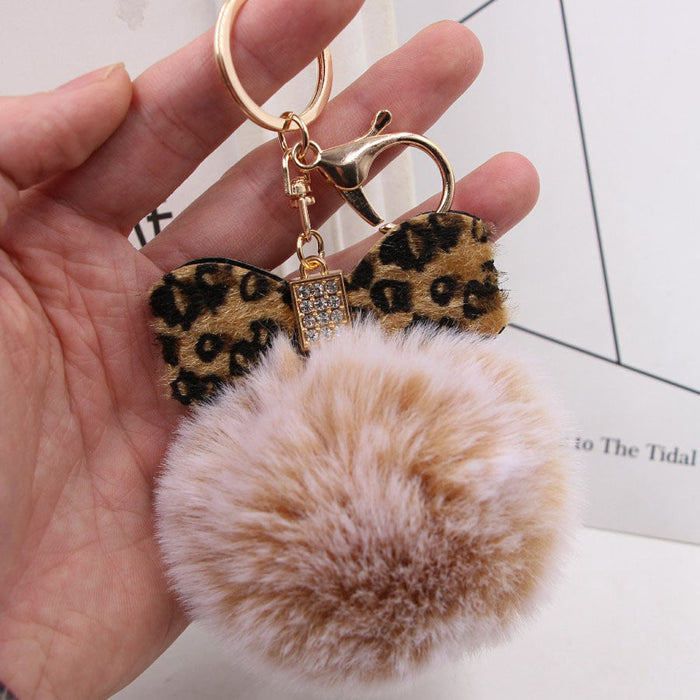 Wholesale 8CM Leopard Print Bow Fur Ball Alloy Keychain JDC-KC-Zuge078