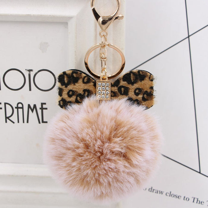 Wholesale 8CM Leopard Print Bow Fur Ball Alloy Keychain JDC-KC-Zuge078