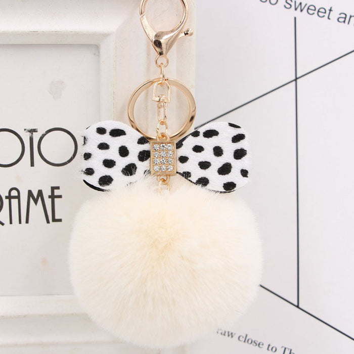 Wholesale 8CM Leopard Print Bow Fur Ball Alloy Keychain JDC-KC-Zuge078