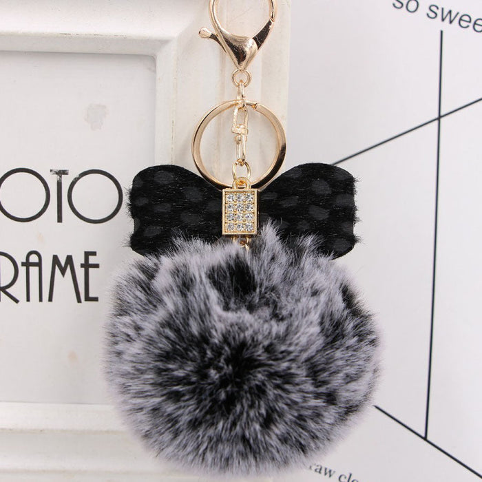 Wholesale 8CM Leopard Print Bow Fur Ball Alloy Keychain JDC-KC-Zuge078