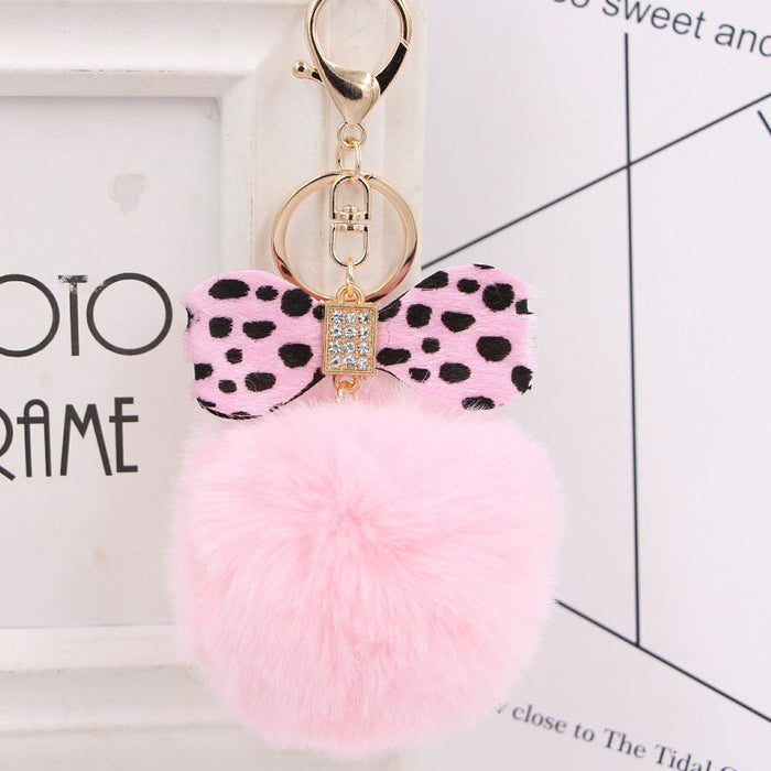 Wholesale 8CM Leopard Print Bow Fur Ball Alloy Keychain JDC-KC-Zuge078