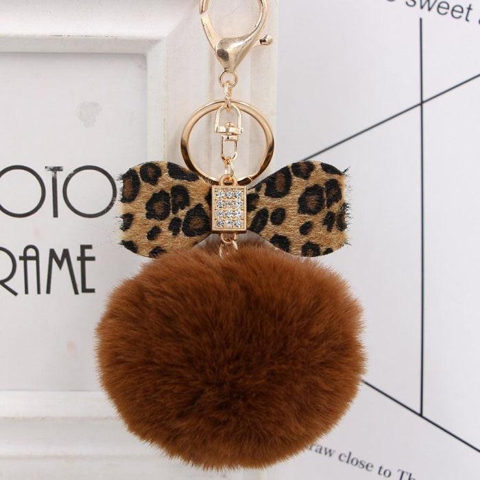 Wholesale 8CM Leopard Print Bow Fur Ball Alloy Keychain JDC-KC-Zuge078