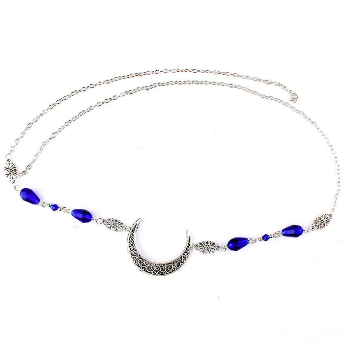 Wholesale Headband Alloy Hollow Moon Pattern Retro Natural Stone Crystal Beads MOQ≥2 JDC-HD-Lingda001