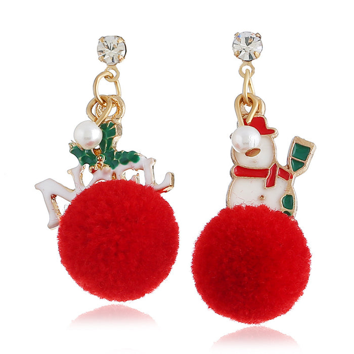 Wholesale Earrings Alloy Hair Ball Christmas Asymmetric Snowman Letters JDC-ES-MDD078